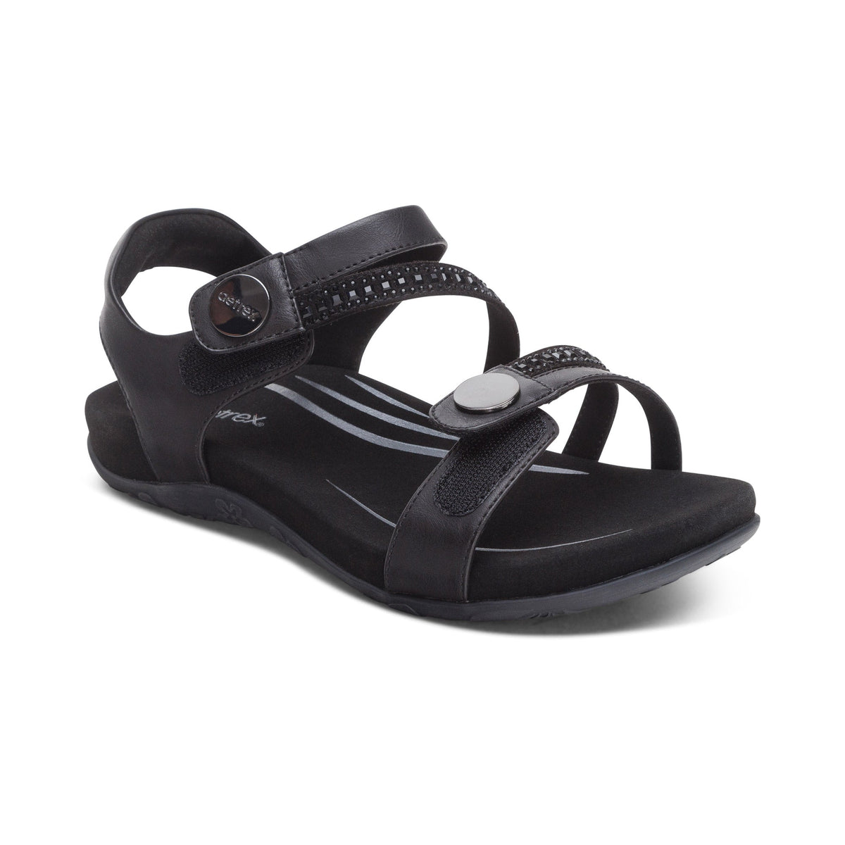 Jess Adjustable Quarter Strap Sandal - Black Sparkle