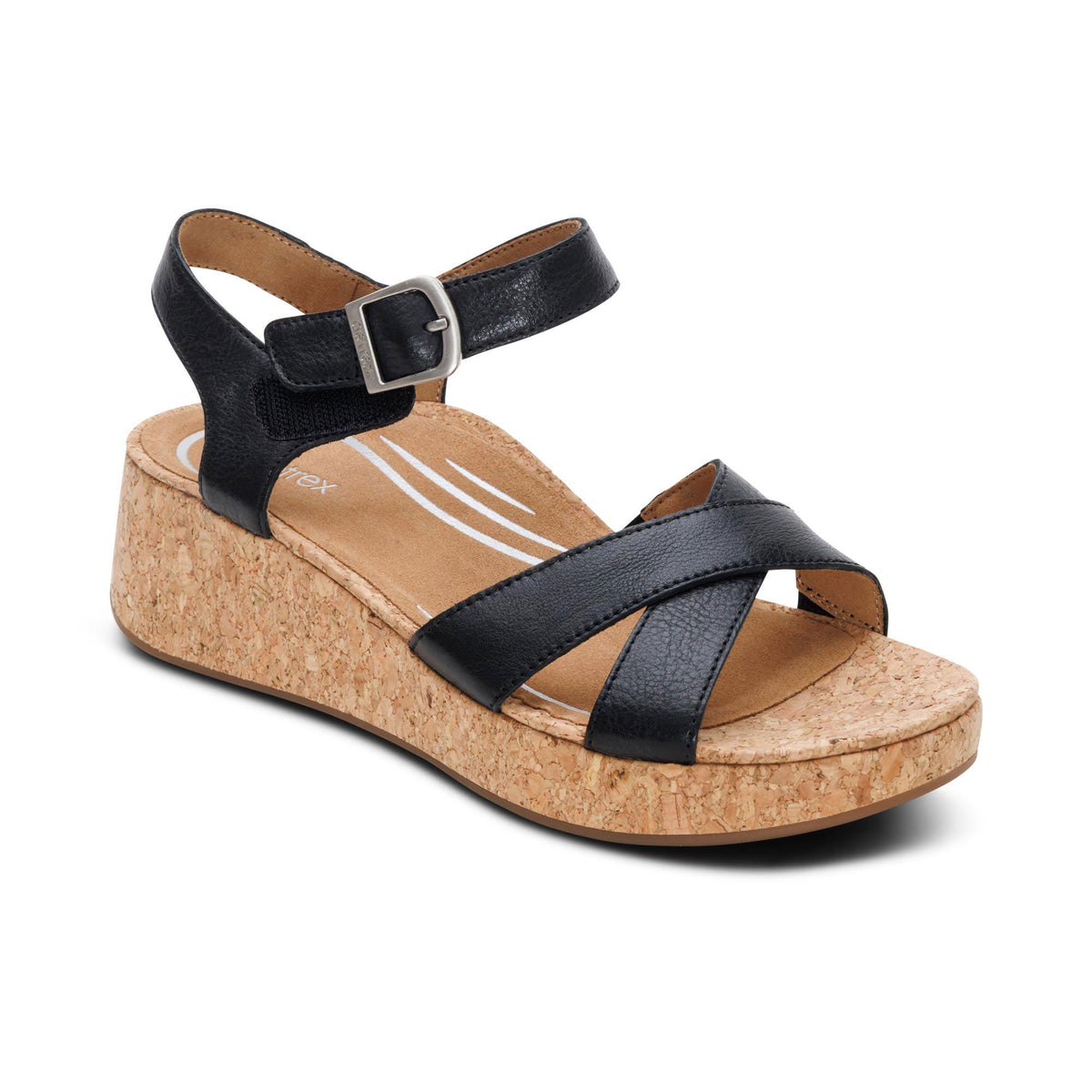 Flora Adjustable Quarter Strap Wedge - Black