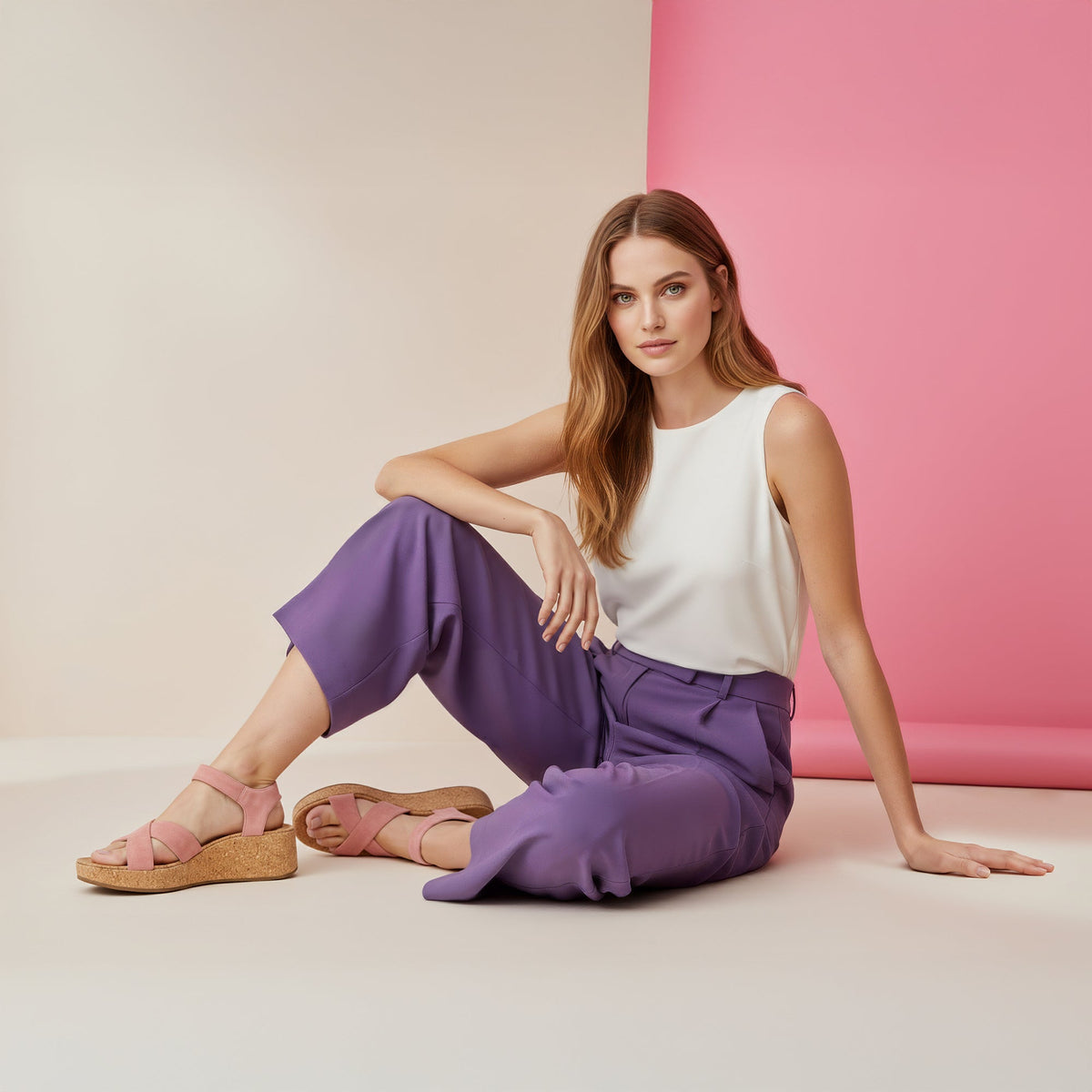 Flora Adjustable Quarter Strap Wedge - Antique Rose