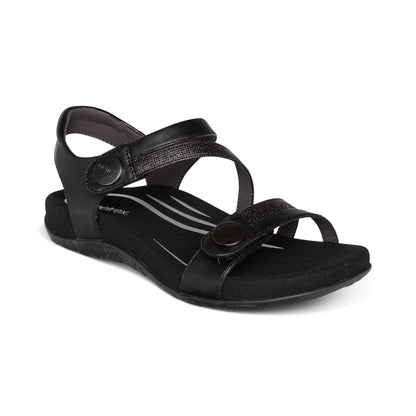 Jess Adjustable Quarter Strap Sandal - Black