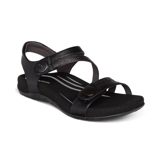 Jess Adjustable Quarter Strap Sandal - Black
