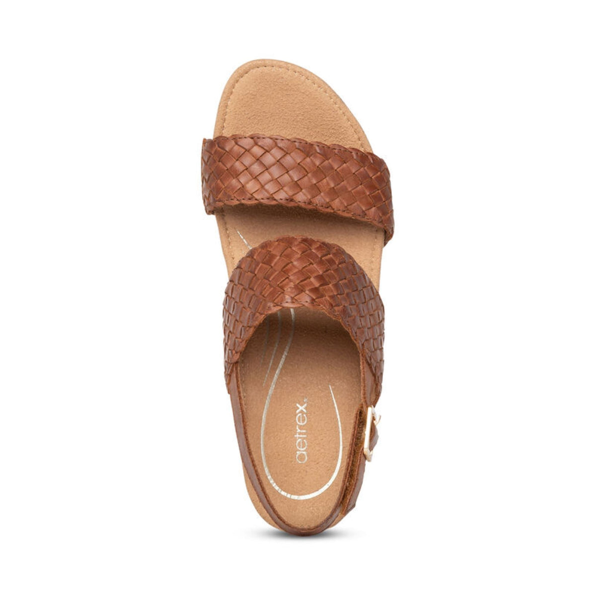 Summer Woven Quarter Strap Wedge - Cognac