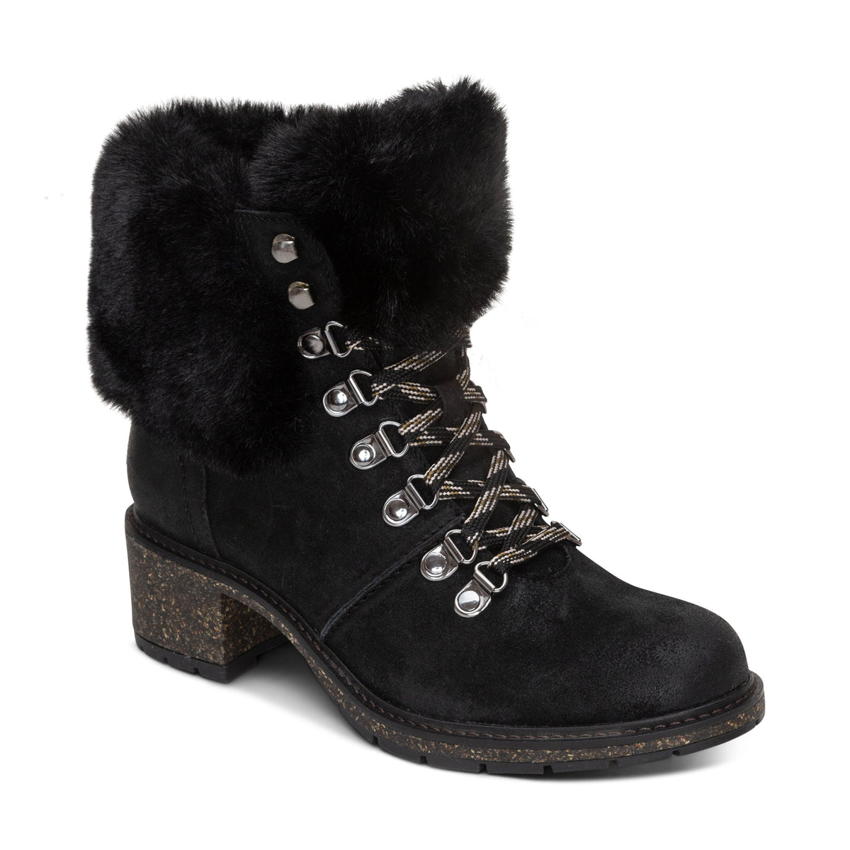 Brooklyn Fur Lace-Up Boot - Black