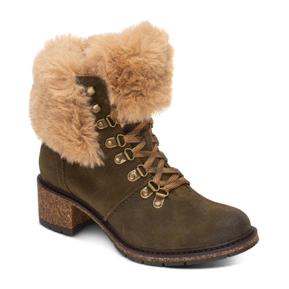 Brooklyn Fur Lace-Up Boot - Khaki