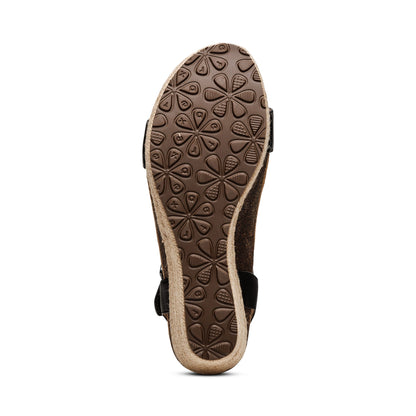 Sydney Quarter Strap Espadrille Wedge - Black Leather