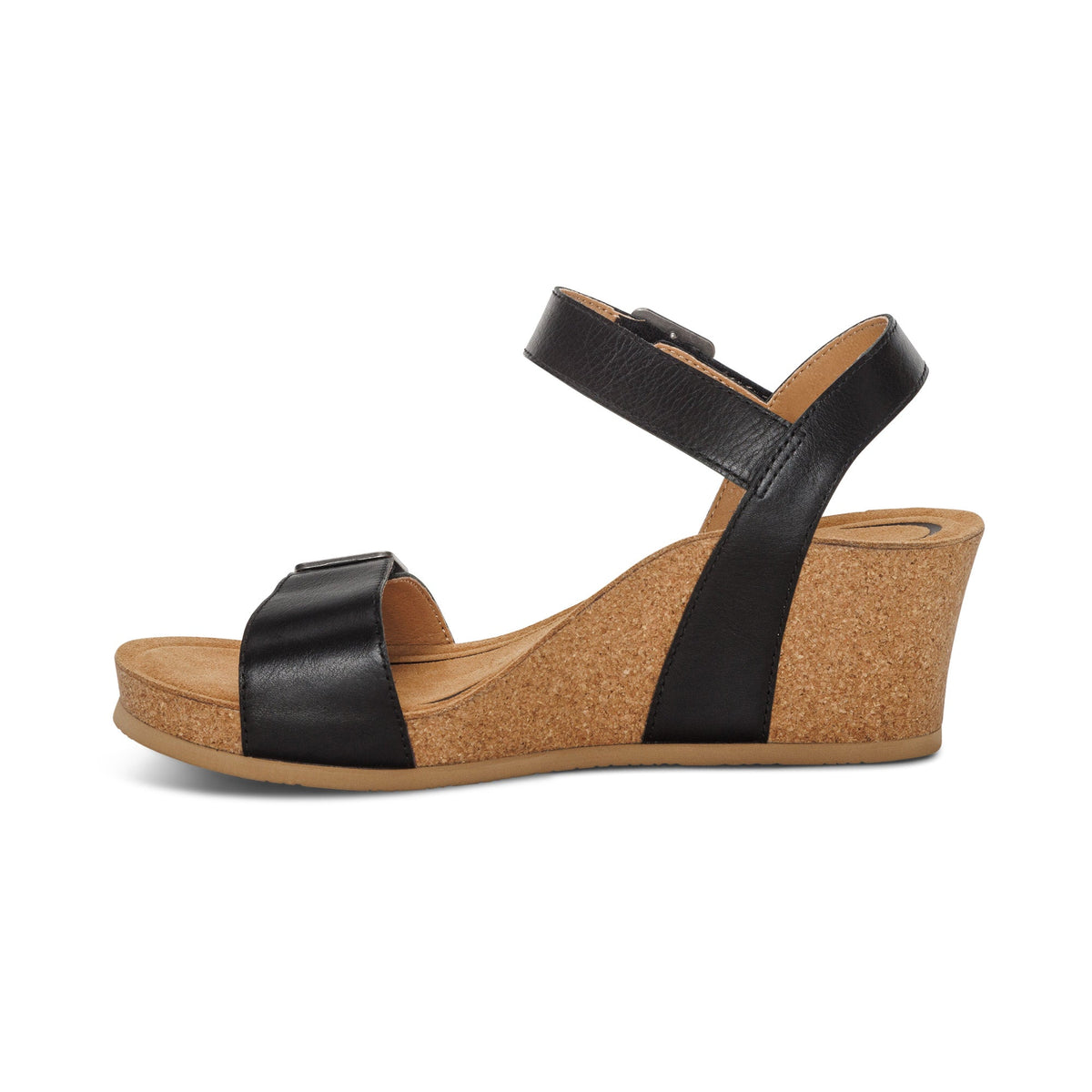 Lexa Quarter Strap Wedge - Black Leather