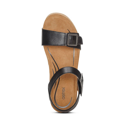 Lexa Quarter Strap Wedge - Black Leather
