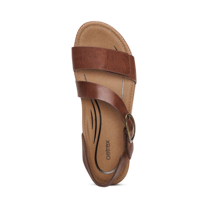 Tamara Asymmetrical Quarter Strap Sandal - Walnut