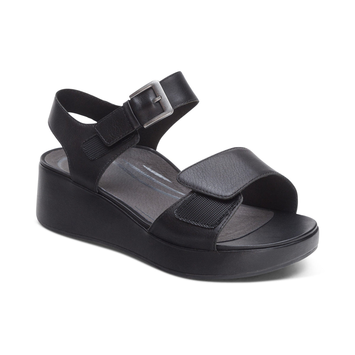 Ariel Adjustable Quarter Strap Wedge  - Black