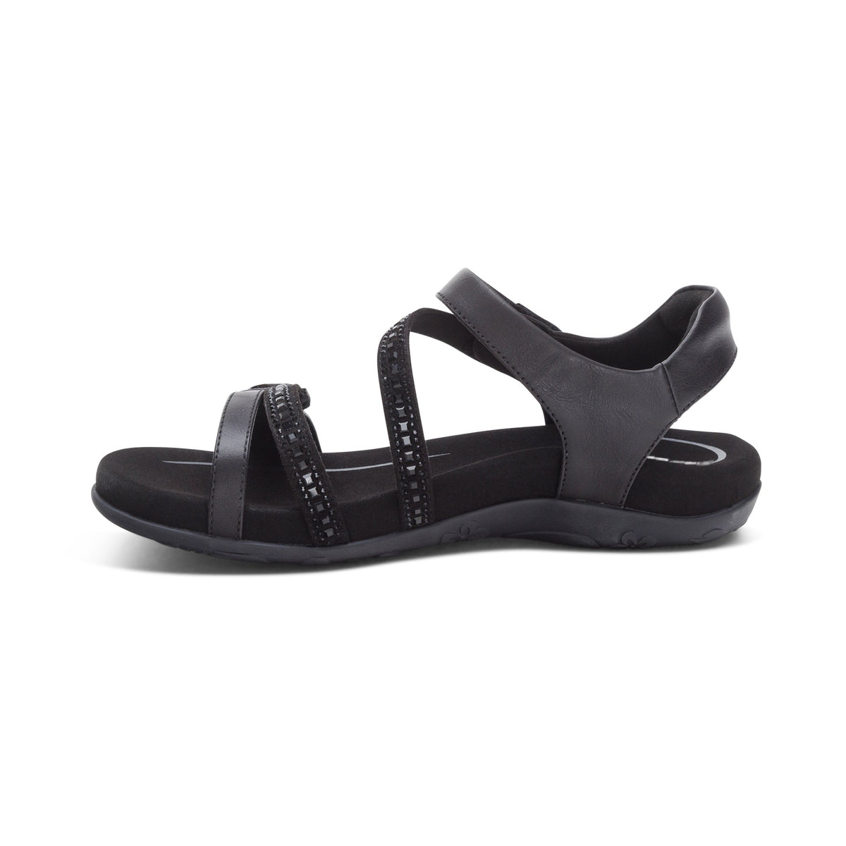 Jess Adjustable Quarter Strap Sandal - Black Sparkle