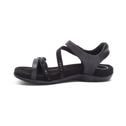 Jess Adjustable Quarter Strap Sandal - Black Sparkle