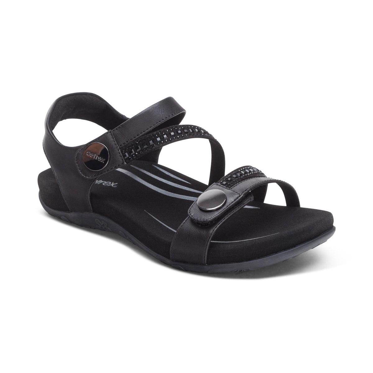 Jess Adjustable Quarter Strap Sandal - Black Sparkle