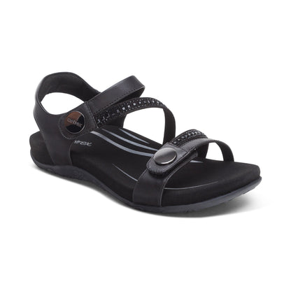 Jess Adjustable Quarter Strap Sandal - Black Sparkle
