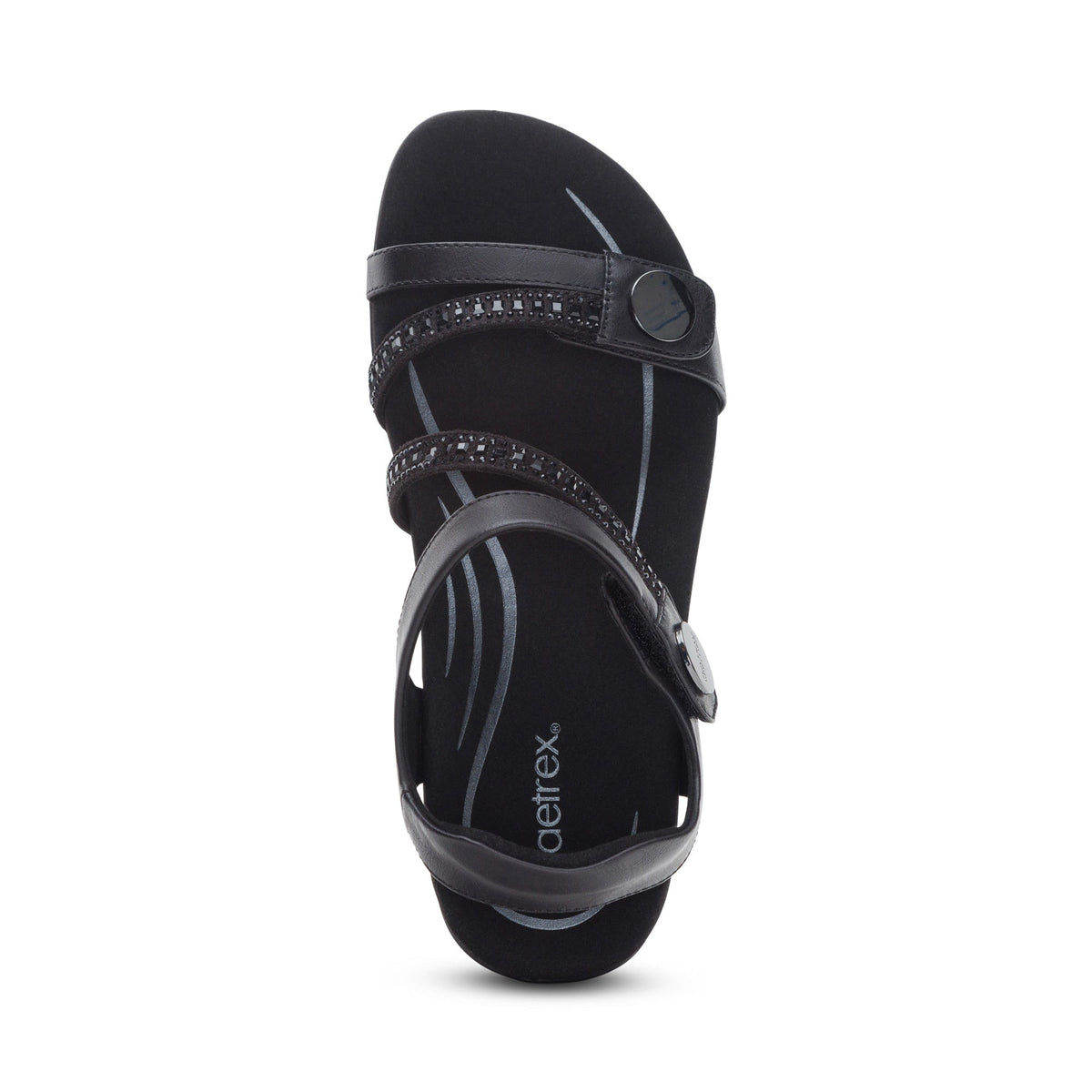Jess Adjustable Quarter Strap Sandal - Black Sparkle