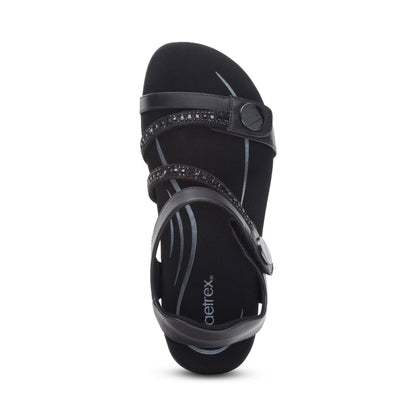 Jess Adjustable Quarter Strap Sandal - Black Sparkle