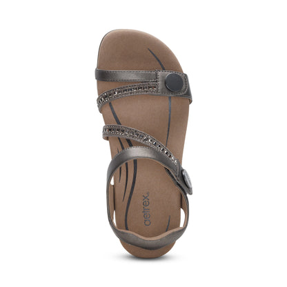 Jess Adjustable Quarter Strap Sandal - Pewter Sparkle