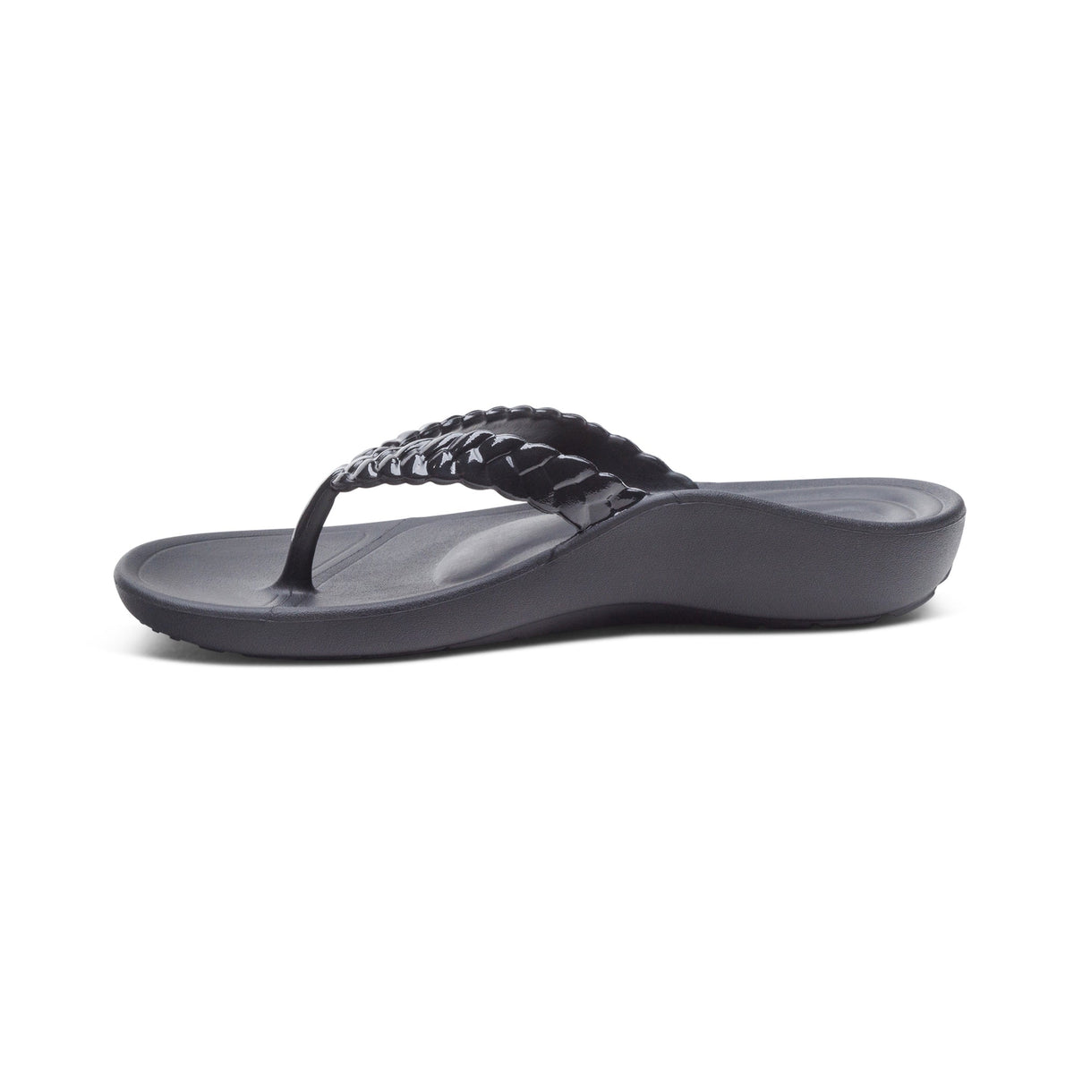 Vicki Braided Thong Sandal - Black Gloss