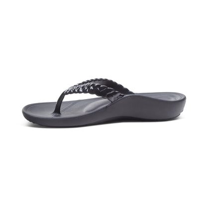 Vicki Braided Thong Sandal - Black Gloss