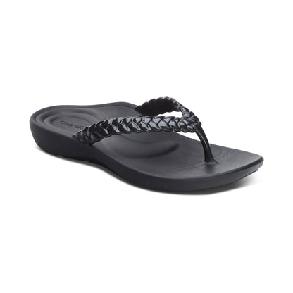 Vicki Braided Thong Sandal - Black Gloss