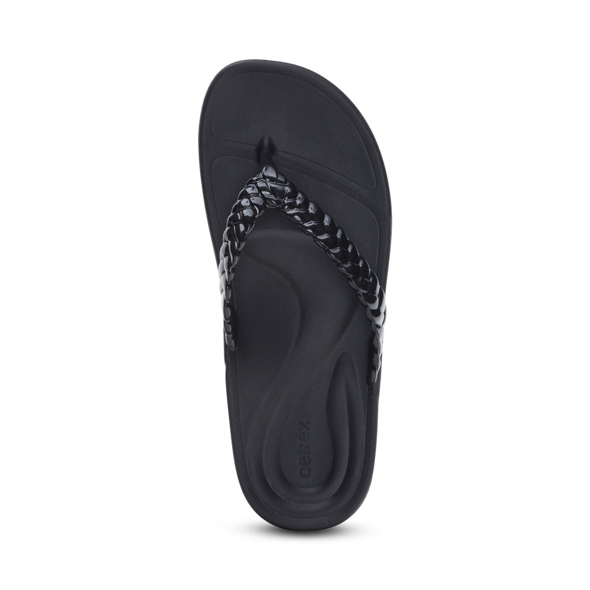 Vicki Braided Thong Sandal - Black Gloss