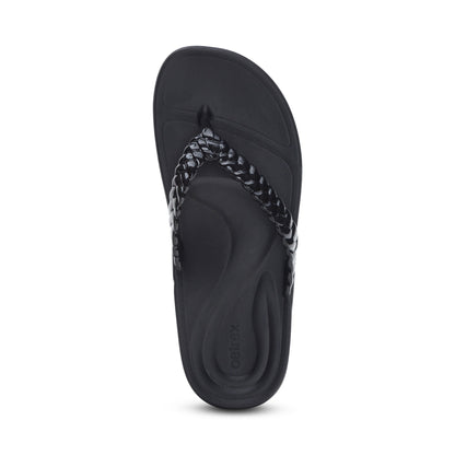 Vicki Braided Thong Sandal - Black Gloss
