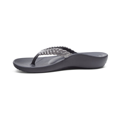 Vicki Braided Thong Sandal - Pewter Gloss