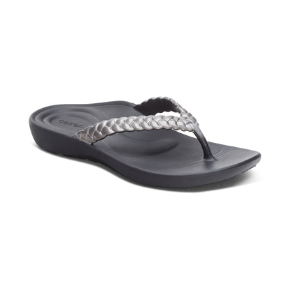 Vicki Braided Thong Sandal - Pewter Gloss