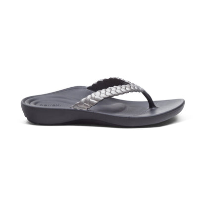 Vicki Braided Thong Sandal - Pewter Gloss
