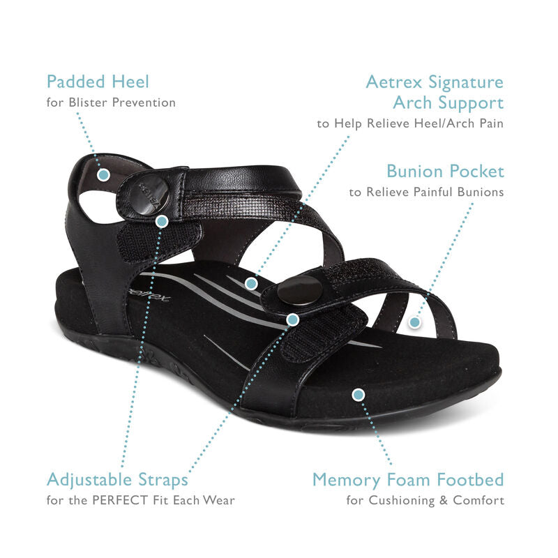 Jess Adjustable Quarter Strap Sandal - Black