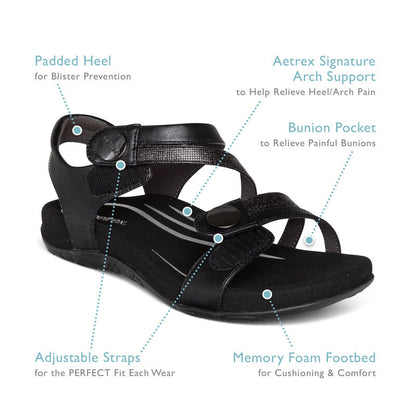 Jess Adjustable Quarter Strap Sandal - Black