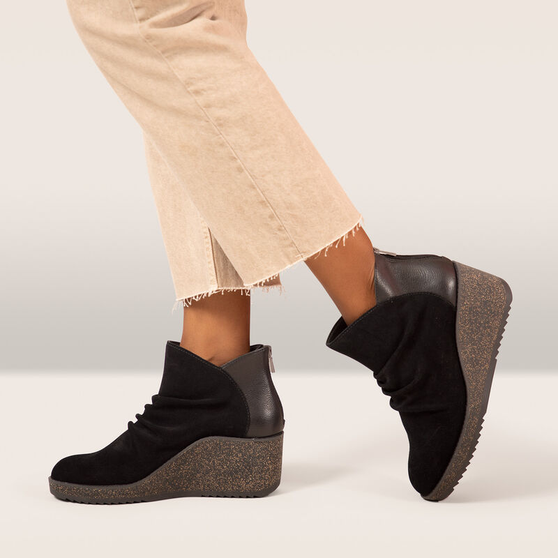 Kara Ankle Wedge Boot - Black
