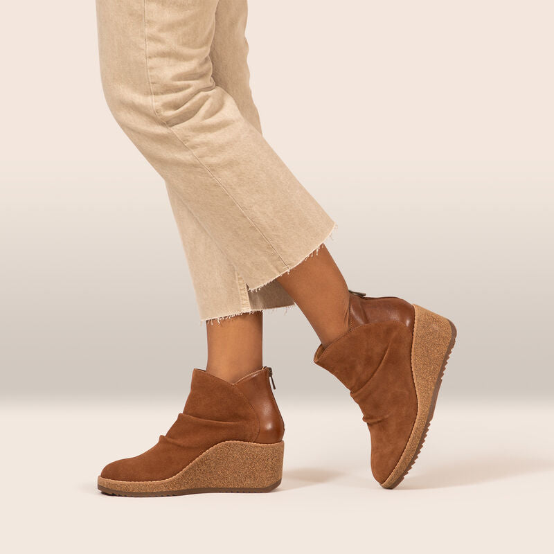 Kara Ankle Wedge Boot - Cognac