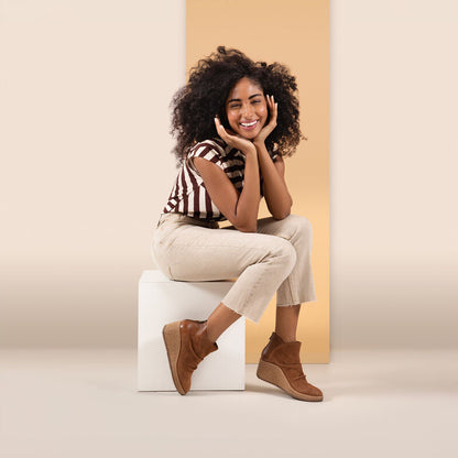 Kara Ankle Wedge Boot - Cognac