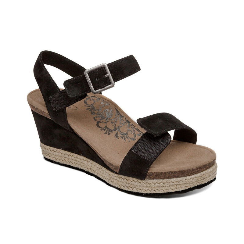 Sydney Quarter Strap Espadrille Wedge - Black