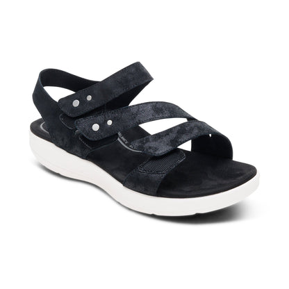 Savannah Adjustable Quarter Strap Sandal - Black
