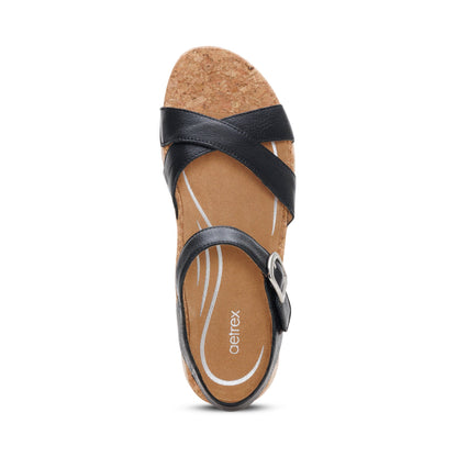 Flora Adjustable Quarter Strap Wedge  - Black