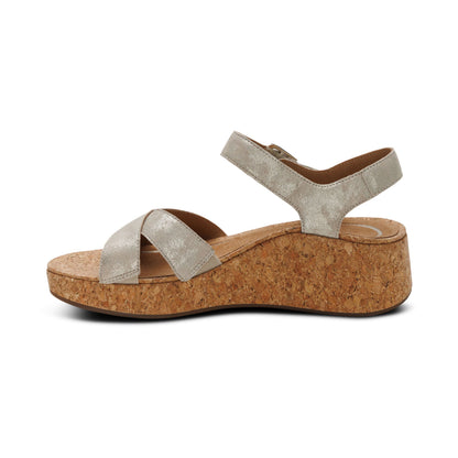 Flora Adjustable Quarter Strap Wedge  - Champagne