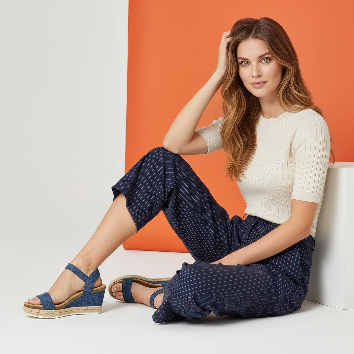 Sydney Quarter Strap Espadrille Wedge - Denim