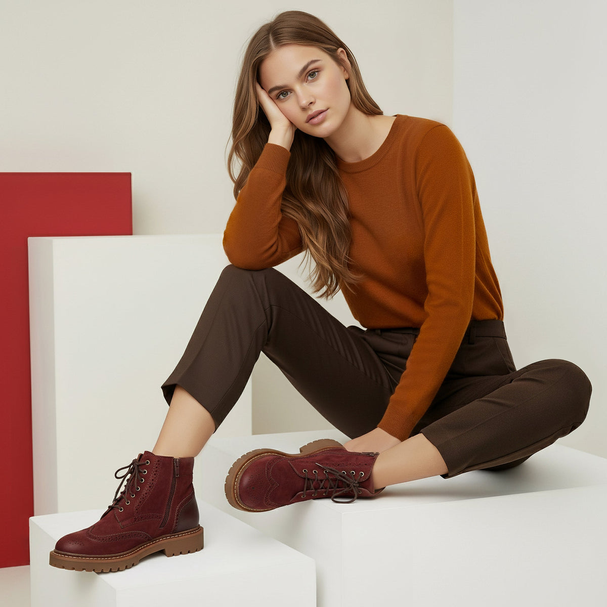 Margot Lace-Up Boot - Dark Red