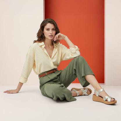 Flora Adjustable Quarter Strap Wedge  - Champagne