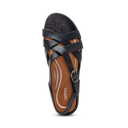 Carmen Cross Band Adjustable Sandal - Black