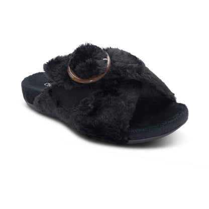 Macy Open-Toe Slipper - Black