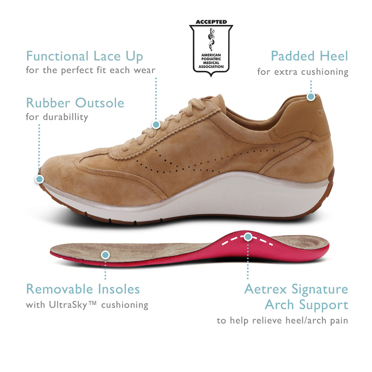Athena Arch Support Sneaker - Tan